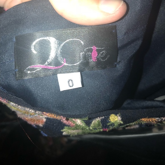 Navy High Neck Prom Dress with Floral Embroidery - Picture 8 of 8